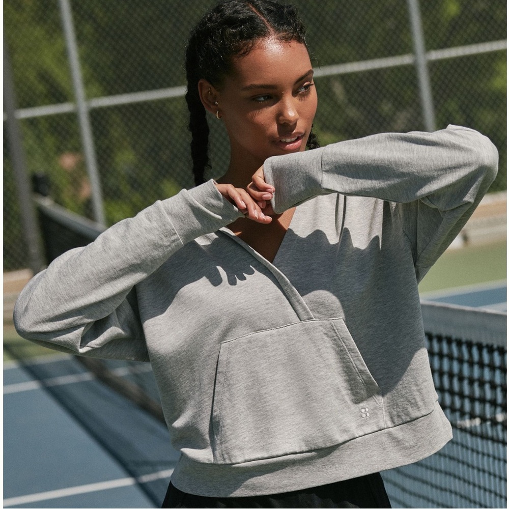 Sweaty Betty After Class Relaxed Hoodie Modal Light Marl Gray US Size 8